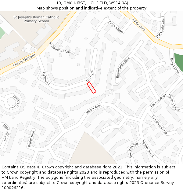 19, OAKHURST, LICHFIELD, WS14 9AJ: Location map and indicative extent of plot