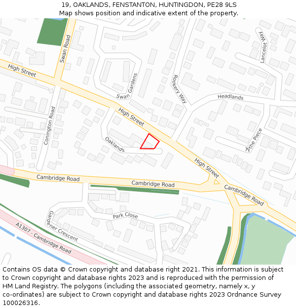 19, OAKLANDS, FENSTANTON, HUNTINGDON, PE28 9LS: Location map and indicative extent of plot