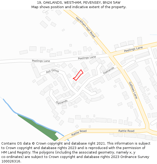 19, OAKLANDS, WESTHAM, PEVENSEY, BN24 5AW: Location map and indicative extent of plot