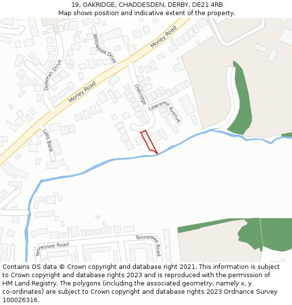 19, OAKRIDGE, CHADDESDEN, DERBY, DE21 4RB: Location map and indicative extent of plot