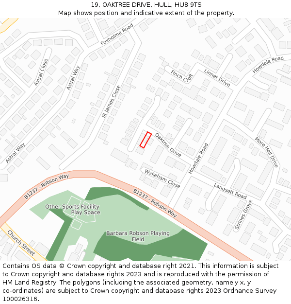 19, OAKTREE DRIVE, HULL, HU8 9TS: Location map and indicative extent of plot