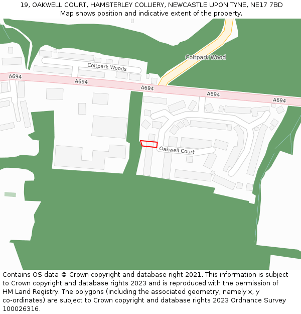 19, OAKWELL COURT, HAMSTERLEY COLLIERY, NEWCASTLE UPON TYNE, NE17 7BD: Location map and indicative extent of plot