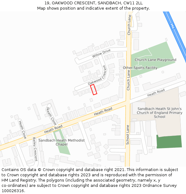 19, OAKWOOD CRESCENT, SANDBACH, CW11 2LL: Location map and indicative extent of plot