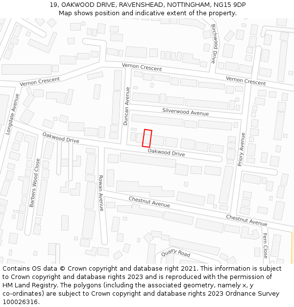 19, OAKWOOD DRIVE, RAVENSHEAD, NOTTINGHAM, NG15 9DP: Location map and indicative extent of plot
