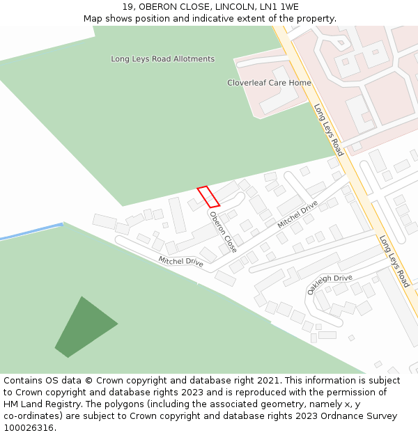 19, OBERON CLOSE, LINCOLN, LN1 1WE: Location map and indicative extent of plot