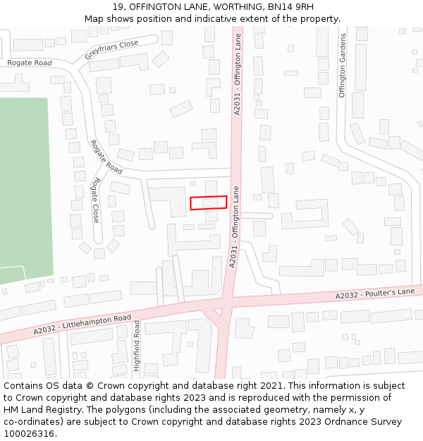 19, OFFINGTON LANE, WORTHING, BN14 9RH: Location map and indicative extent of plot