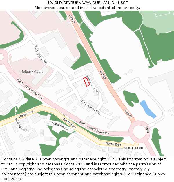 19, OLD DRYBURN WAY, DURHAM, DH1 5SE: Location map and indicative extent of plot