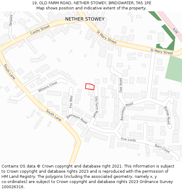 19, OLD FARM ROAD, NETHER STOWEY, BRIDGWATER, TA5 1PE: Location map and indicative extent of plot