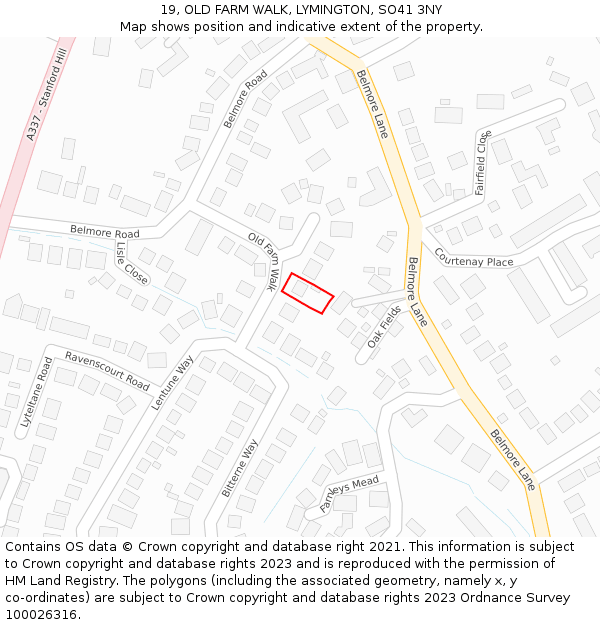 19, OLD FARM WALK, LYMINGTON, SO41 3NY: Location map and indicative extent of plot