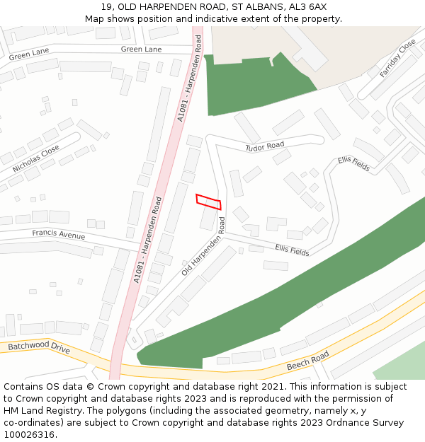 19, OLD HARPENDEN ROAD, ST ALBANS, AL3 6AX: Location map and indicative extent of plot