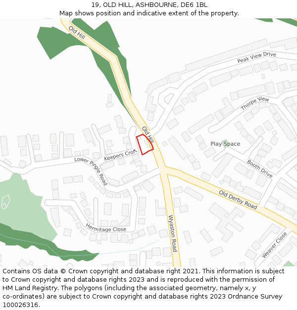 19, OLD HILL, ASHBOURNE, DE6 1BL: Location map and indicative extent of plot