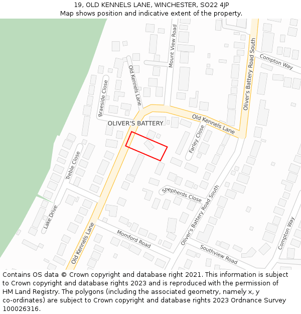 19, OLD KENNELS LANE, WINCHESTER, SO22 4JP: Location map and indicative extent of plot