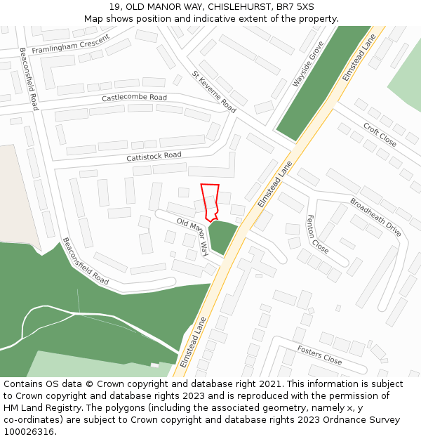 19, OLD MANOR WAY, CHISLEHURST, BR7 5XS: Location map and indicative extent of plot