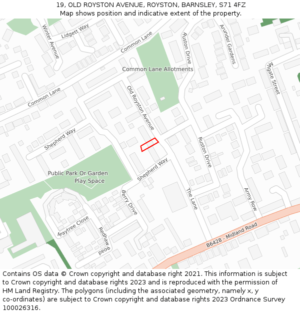 19, OLD ROYSTON AVENUE, ROYSTON, BARNSLEY, S71 4FZ: Location map and indicative extent of plot