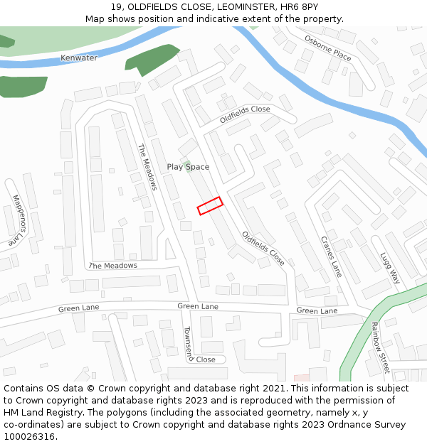 19, OLDFIELDS CLOSE, LEOMINSTER, HR6 8PY: Location map and indicative extent of plot