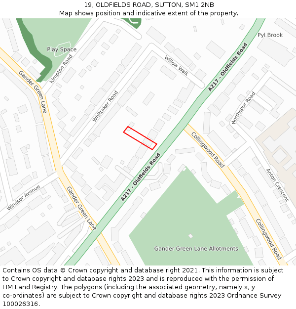 19, OLDFIELDS ROAD, SUTTON, SM1 2NB: Location map and indicative extent of plot