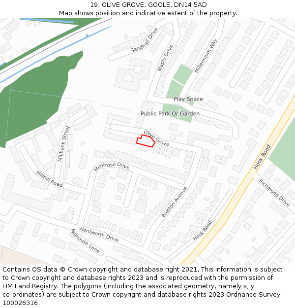 19, OLIVE GROVE, GOOLE, DN14 5AD: Location map and indicative extent of plot