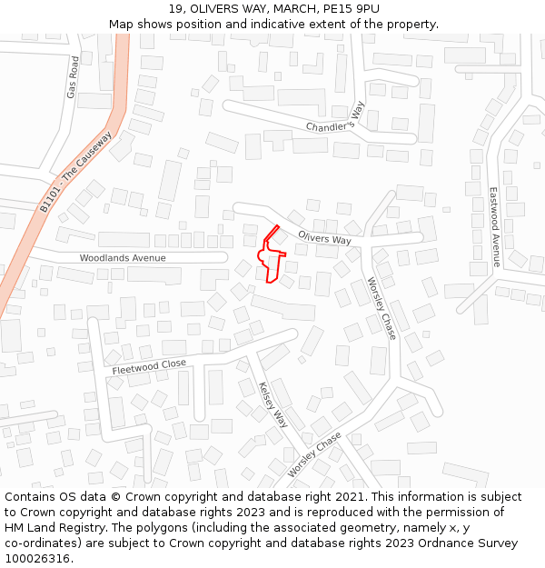 19, OLIVERS WAY, MARCH, PE15 9PU: Location map and indicative extent of plot