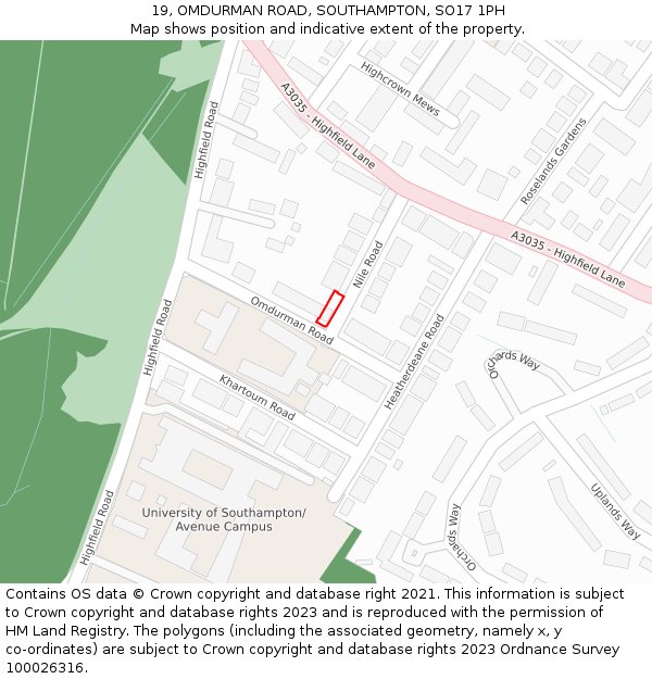 19, OMDURMAN ROAD, SOUTHAMPTON, SO17 1PH: Location map and indicative extent of plot