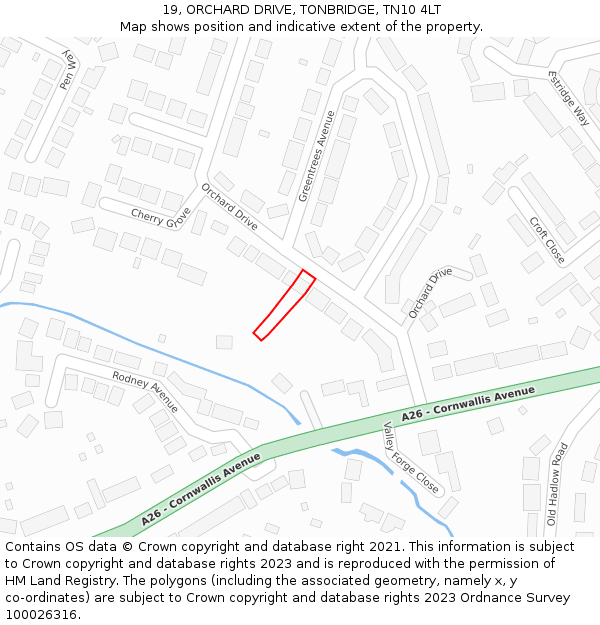 19, ORCHARD DRIVE, TONBRIDGE, TN10 4LT: Location map and indicative extent of plot