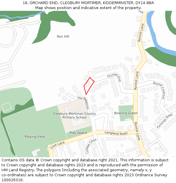 19, ORCHARD END, CLEOBURY MORTIMER, KIDDERMINSTER, DY14 8BA: Location map and indicative extent of plot