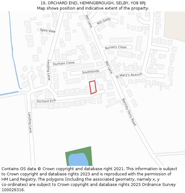 19, ORCHARD END, HEMINGBROUGH, SELBY, YO8 6RJ: Location map and indicative extent of plot