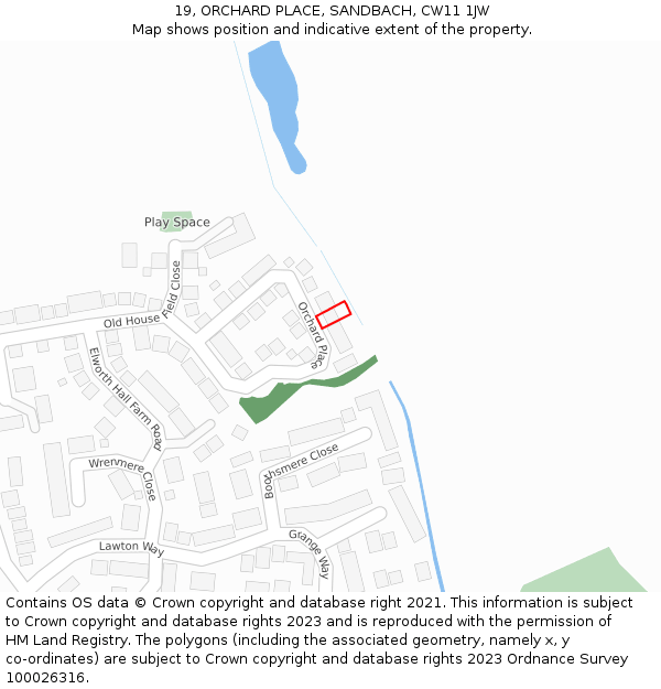 19, ORCHARD PLACE, SANDBACH, CW11 1JW: Location map and indicative extent of plot