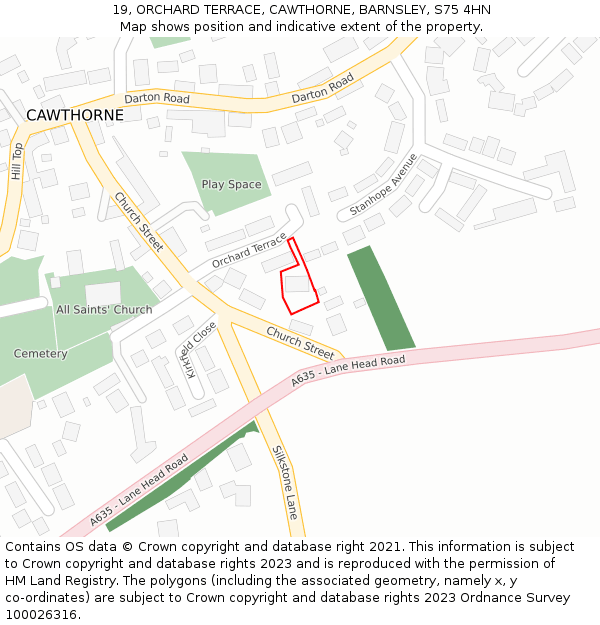 19, ORCHARD TERRACE, CAWTHORNE, BARNSLEY, S75 4HN: Location map and indicative extent of plot