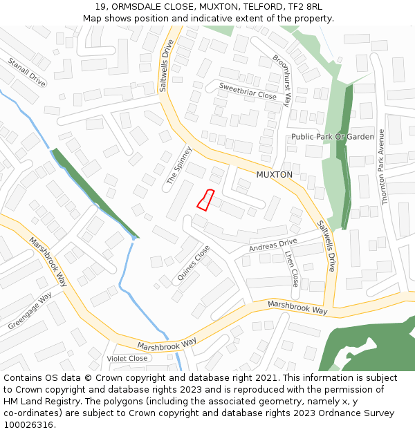 19, ORMSDALE CLOSE, MUXTON, TELFORD, TF2 8RL: Location map and indicative extent of plot