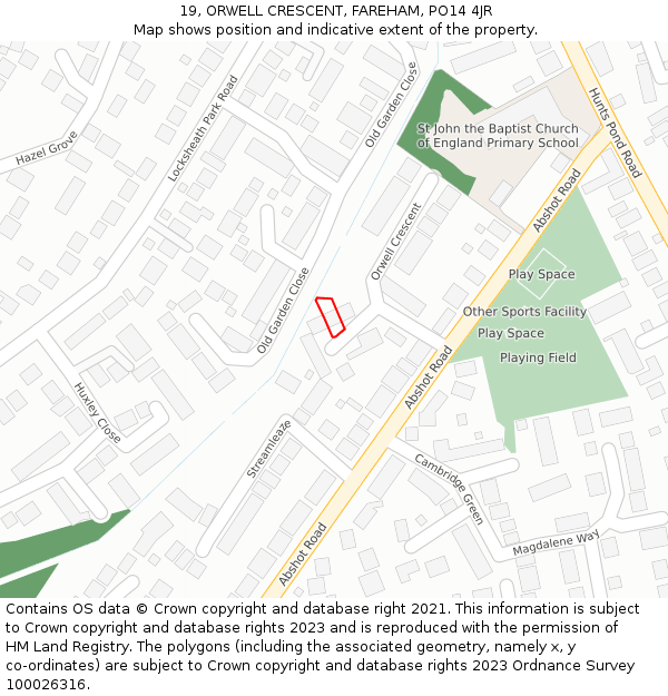 19, ORWELL CRESCENT, FAREHAM, PO14 4JR: Location map and indicative extent of plot