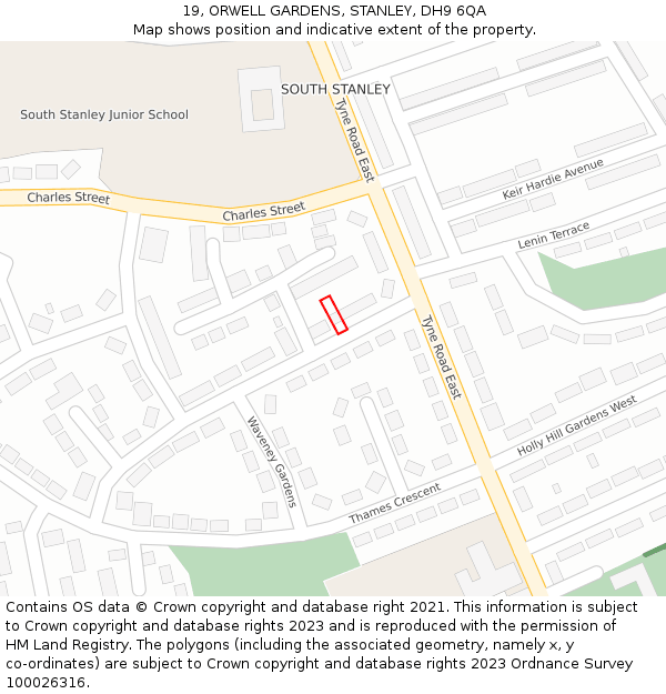 19, ORWELL GARDENS, STANLEY, DH9 6QA: Location map and indicative extent of plot