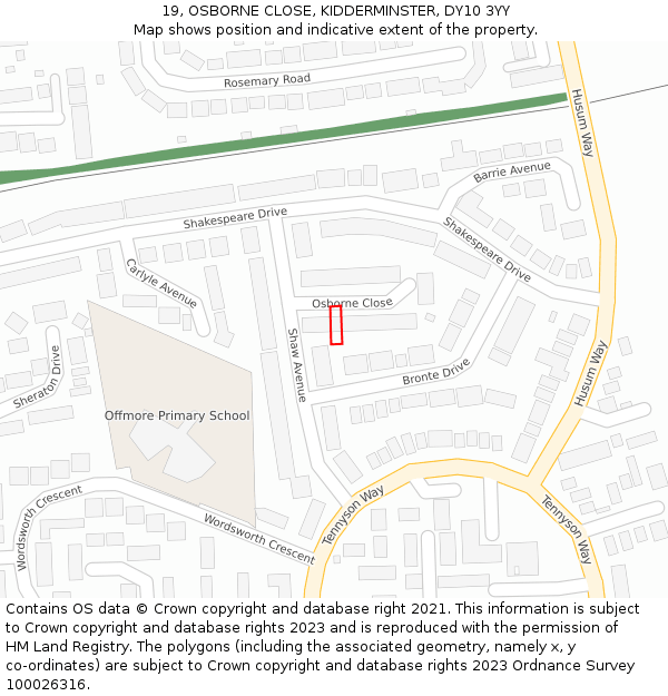 19, OSBORNE CLOSE, KIDDERMINSTER, DY10 3YY: Location map and indicative extent of plot