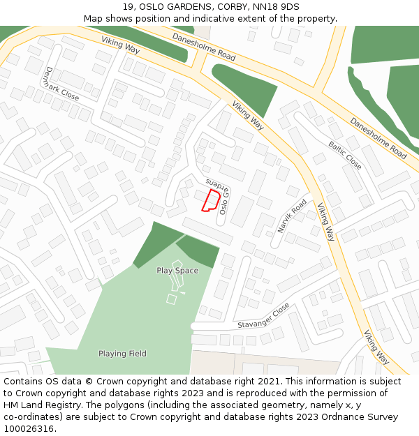 19, OSLO GARDENS, CORBY, NN18 9DS: Location map and indicative extent of plot