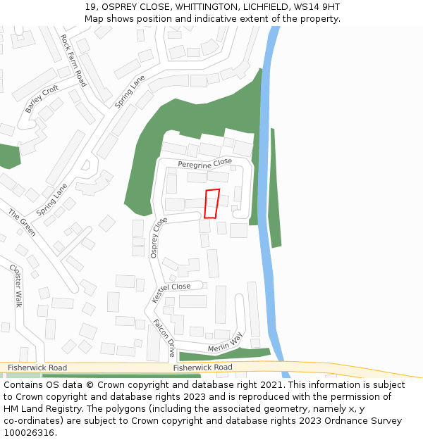 19, OSPREY CLOSE, WHITTINGTON, LICHFIELD, WS14 9HT: Location map and indicative extent of plot