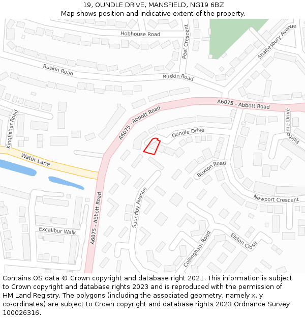 19, OUNDLE DRIVE, MANSFIELD, NG19 6BZ: Location map and indicative extent of plot