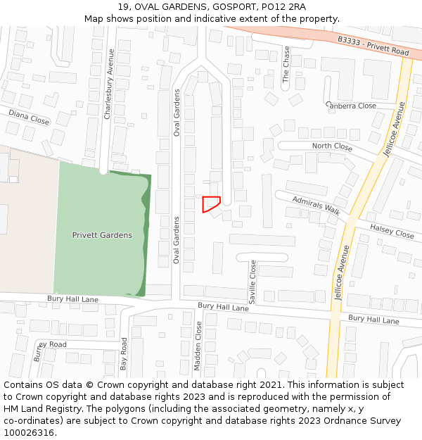 19, OVAL GARDENS, GOSPORT, PO12 2RA: Location map and indicative extent of plot