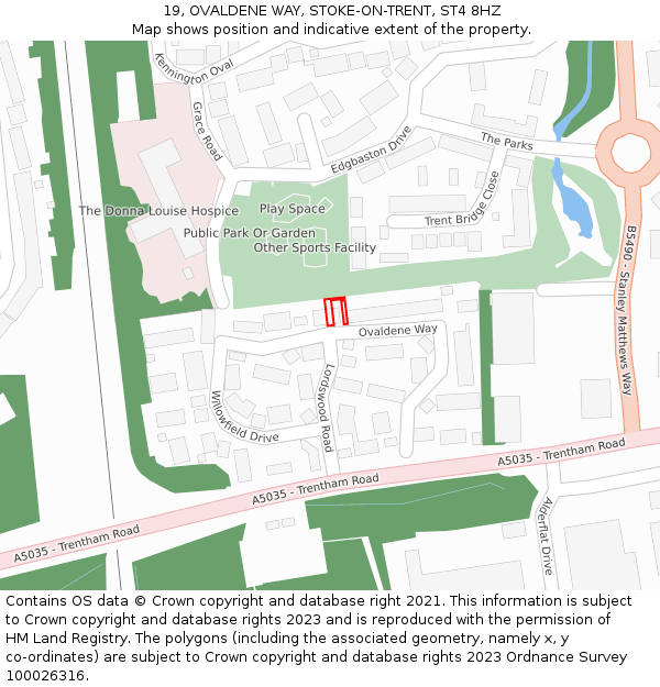 19, OVALDENE WAY, STOKE-ON-TRENT, ST4 8HZ: Location map and indicative extent of plot