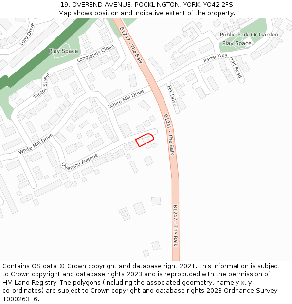 19, OVEREND AVENUE, POCKLINGTON, YORK, YO42 2FS: Location map and indicative extent of plot