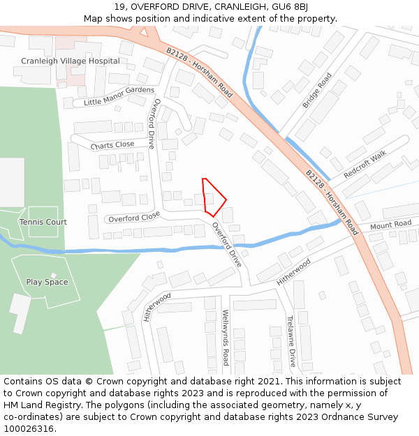 19, OVERFORD DRIVE, CRANLEIGH, GU6 8BJ: Location map and indicative extent of plot
