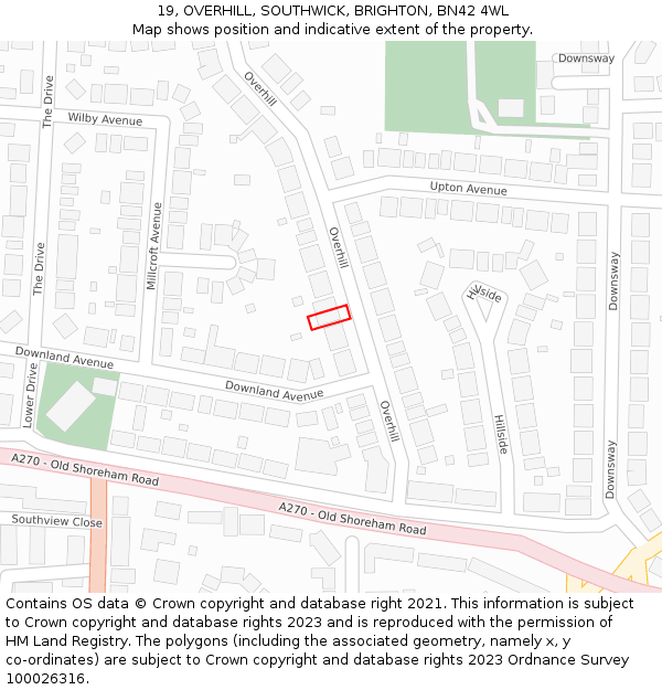 19, OVERHILL, SOUTHWICK, BRIGHTON, BN42 4WL: Location map and indicative extent of plot