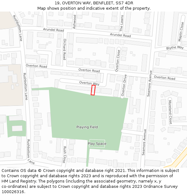 19, OVERTON WAY, BENFLEET, SS7 4DR: Location map and indicative extent of plot