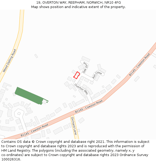 19, OVERTON WAY, REEPHAM, NORWICH, NR10 4FG: Location map and indicative extent of plot