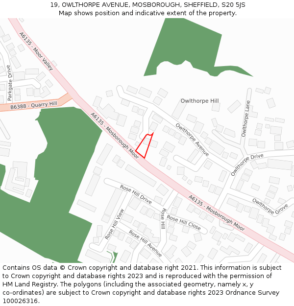 19, OWLTHORPE AVENUE, MOSBOROUGH, SHEFFIELD, S20 5JS: Location map and indicative extent of plot