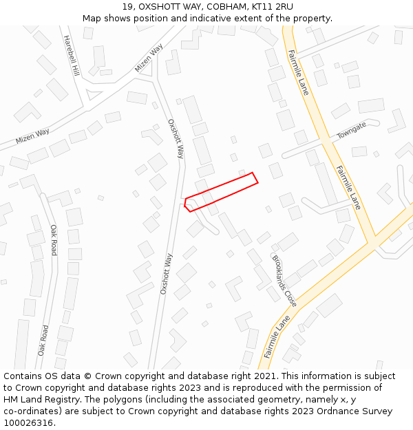 19, OXSHOTT WAY, COBHAM, KT11 2RU: Location map and indicative extent of plot