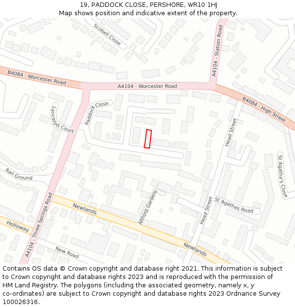 19, PADDOCK CLOSE, PERSHORE, WR10 1HJ: Location map and indicative extent of plot