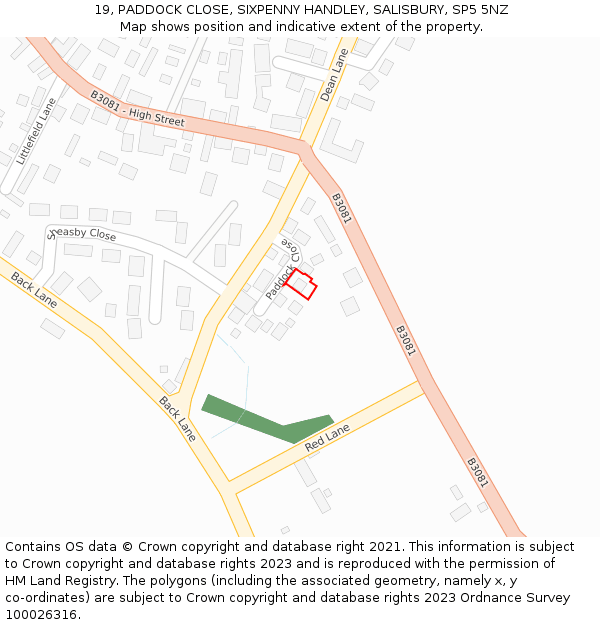 19, PADDOCK CLOSE, SIXPENNY HANDLEY, SALISBURY, SP5 5NZ: Location map and indicative extent of plot