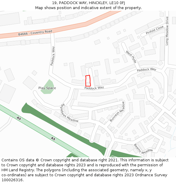 19, PADDOCK WAY, HINCKLEY, LE10 0FJ: Location map and indicative extent of plot