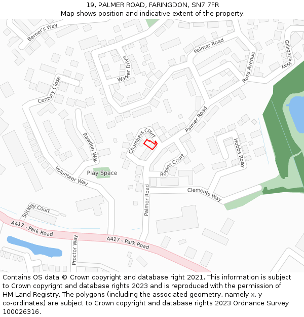 19, PALMER ROAD, FARINGDON, SN7 7FR: Location map and indicative extent of plot