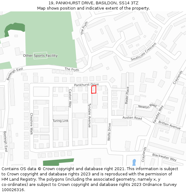 19, PANKHURST DRIVE, BASILDON, SS14 3TZ: Location map and indicative extent of plot