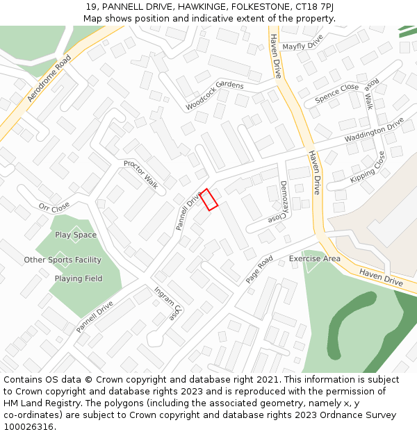 19, PANNELL DRIVE, HAWKINGE, FOLKESTONE, CT18 7PJ: Location map and indicative extent of plot